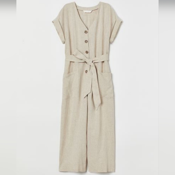 H&M Linen Blend Jumpsuit - Light Beige - Picture 1 of 12
